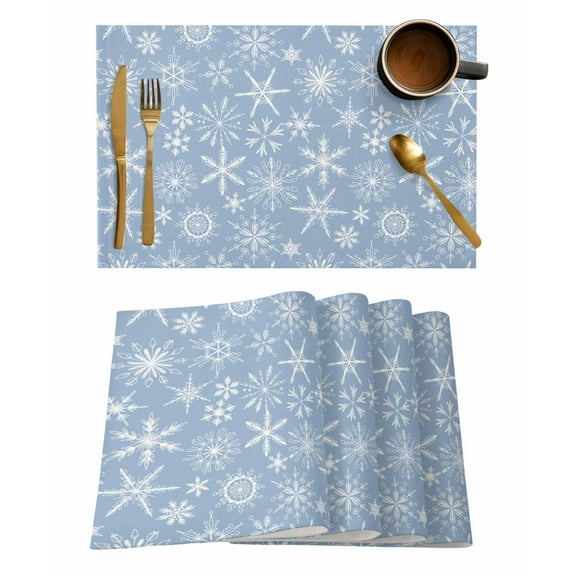 Placemats Set of 2 Blue Winter Snowflake Christmas Falling Snow Heat Insulation Washable Place Mats, Rustic Non-Slip Table Mats for Dining Table Party Kitchen Decor,13x19 Inch