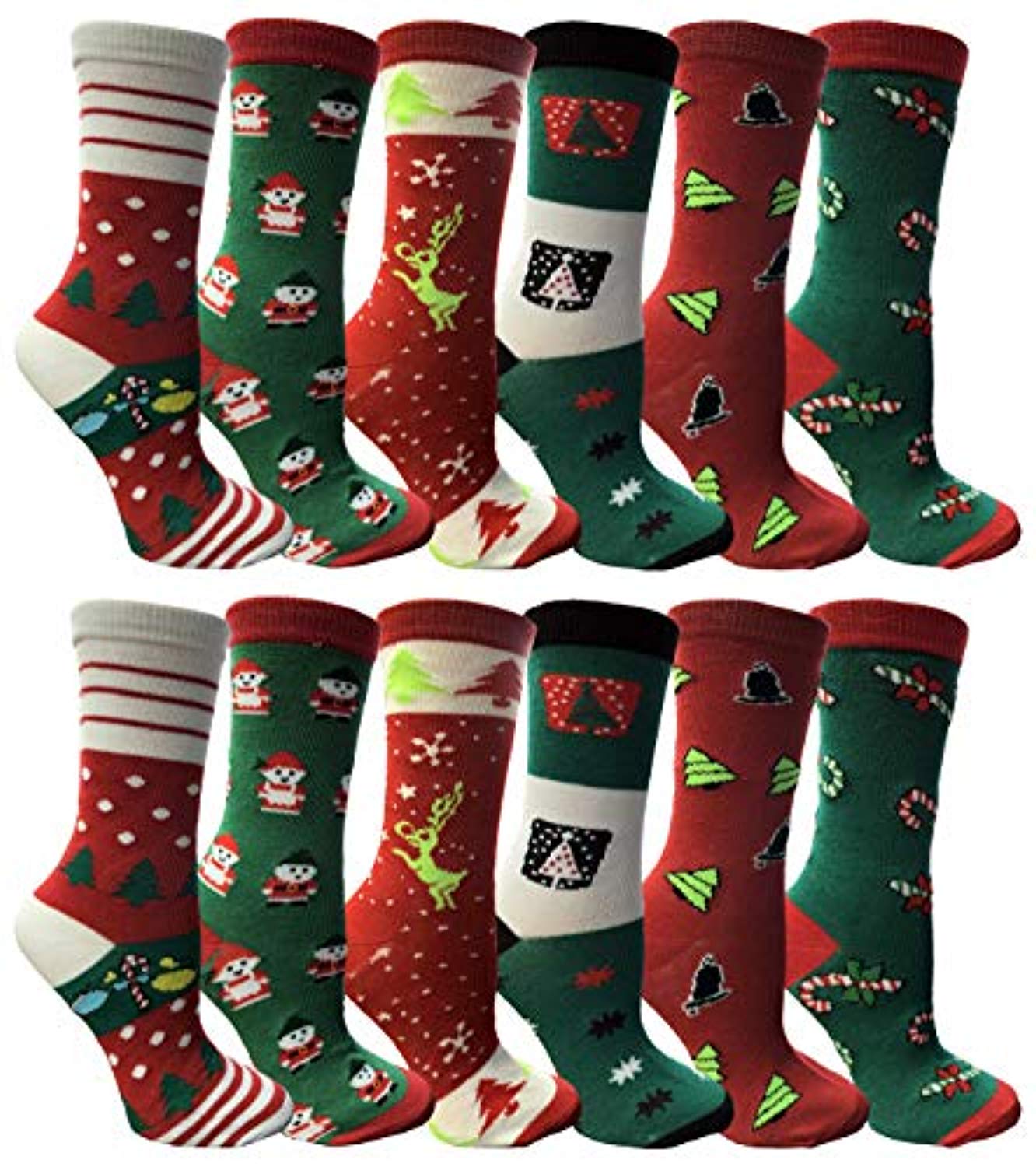 Yacht & Smith Christmas Printed, Fun Colorful Festive, Crew, Knee High, Fuzzy, Or Slipper Socks 