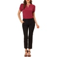 thumbnail image 2 of INSPIRE CHIC Blouse Décontractée à Col Fendu avec Découpe en V pour Femmes, Poignets Coupés, Bourgogne, 2 of 6