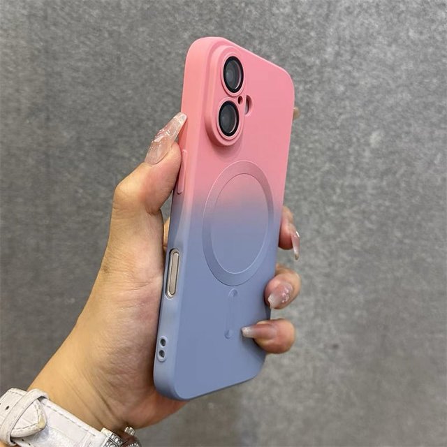 Luxury For Magsafe Gradient Silicone Multicolour Shockproof Case for iPhone 16 11 14 15 16 Pro Max Plus Wireless Charging Cover pink-blue For iPhone 13Pro Max