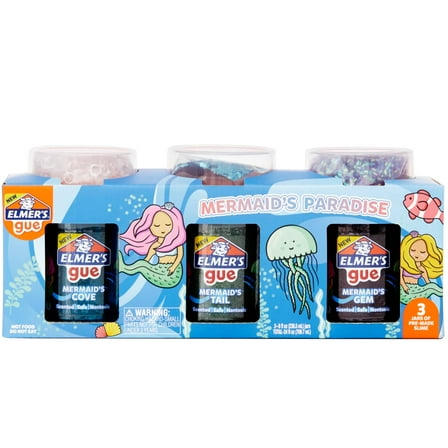 Elmer’s Gue Premade Slime, Mermaid's Paradise Slime Variety Pack, Includes Fun, Unique Add-Ins, Variety Pack, 3 Count