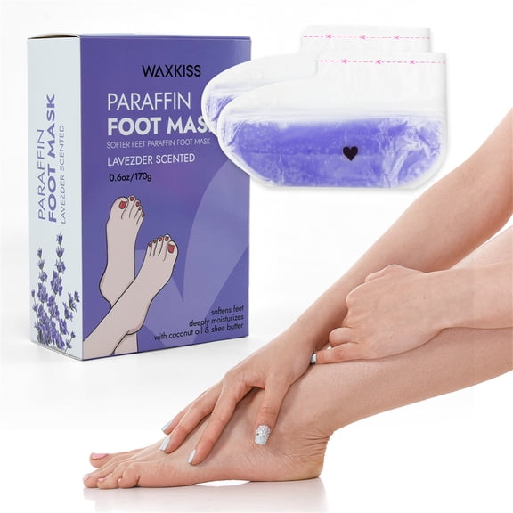 WAXKISS Lavender scent Intensive Moisturizing Paraffin Foot Masks - Reusable 1-Pair Spa Gloves for Instant Softness & Hydration