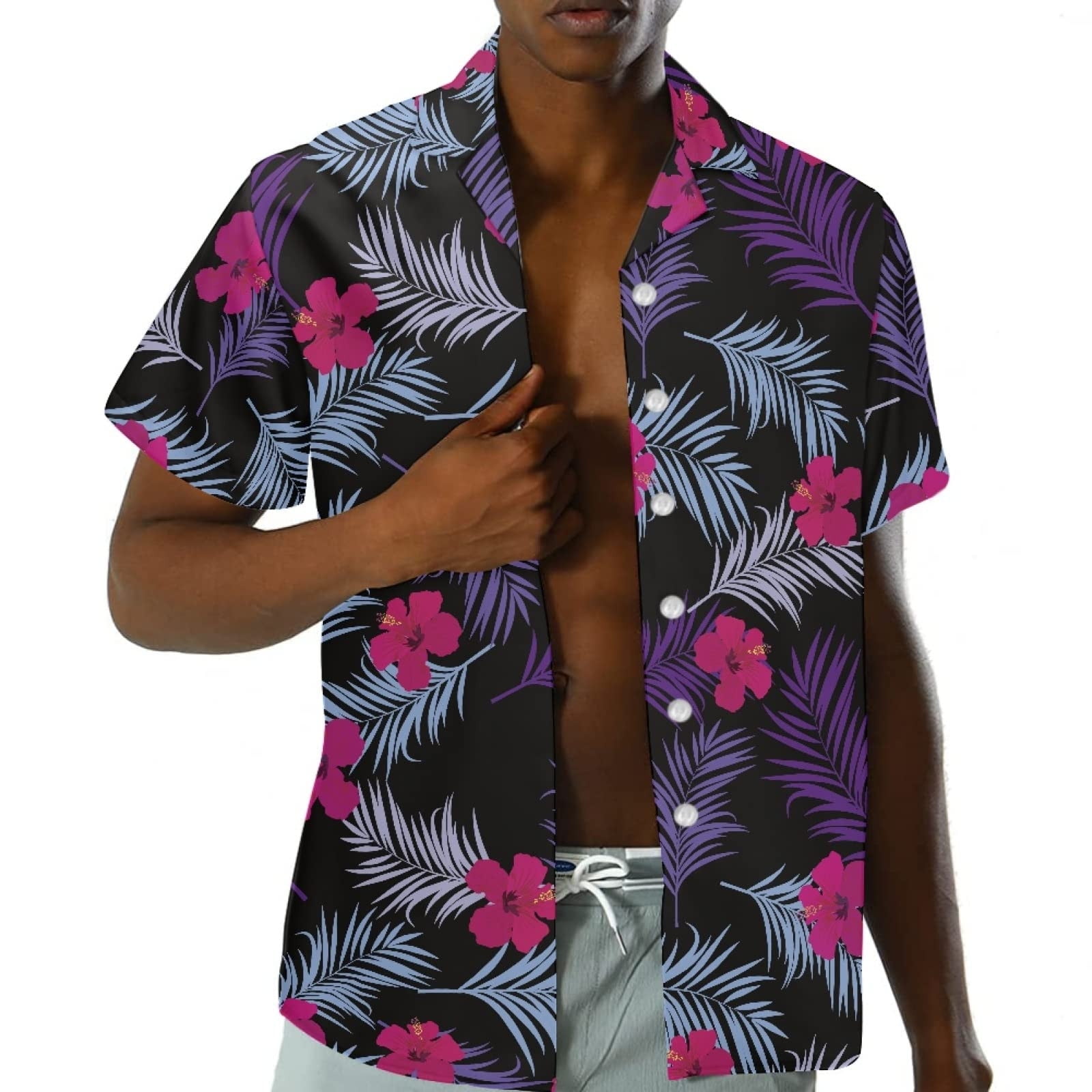 UDAXB Men's Short Sleeve Hawaiian Shirt Tropical Print Casual