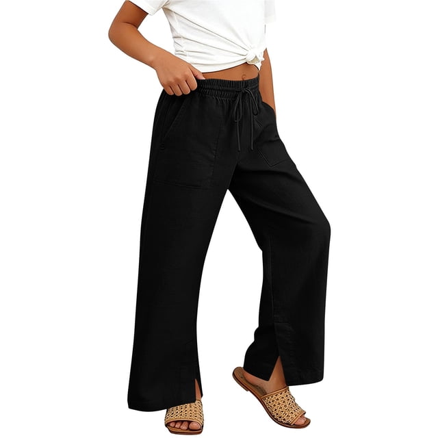 Pantalones Largos de Color Sólido para Niños Medianos Y Grandes Versátiles con Bolsillos con Cordón Y Hendiduras