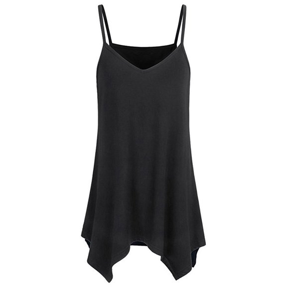 Womens Handkerchief Hem V-Neck Sleeveless Flowy Tunic Tops Casual Adjustable Spaghetti Strap Long Tank Cami Y2K Summer Beach Vacation Travel Blouses