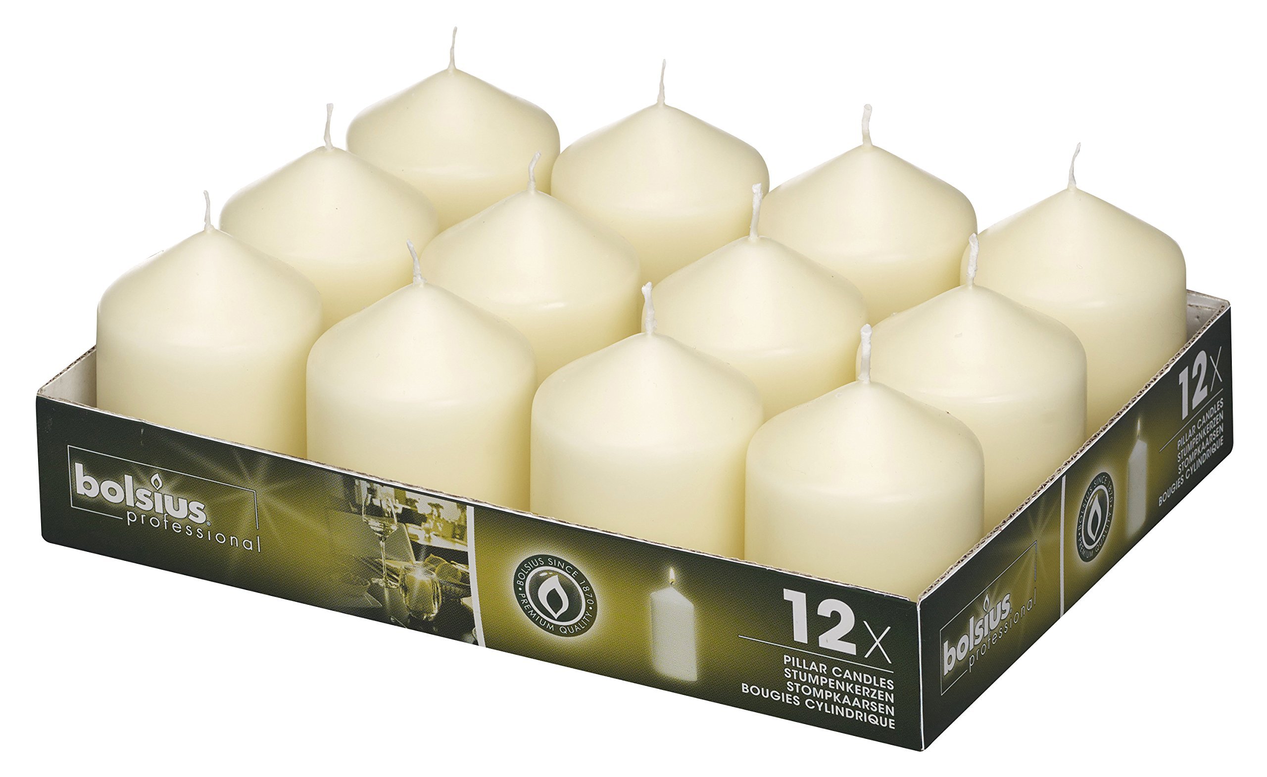 BOLSIUS Ivory Pillar Candles 12 Pack 16 Long Burning Hours Candle