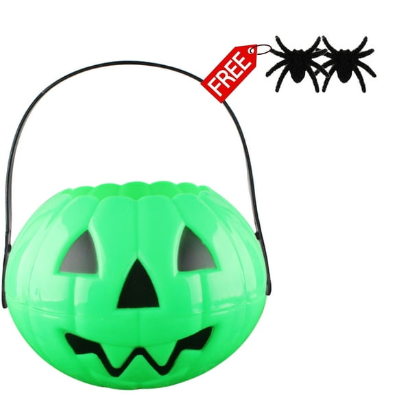 FEOLGEHLY Halloween Pumpkin Bucket Halloween Candy Bowl Candy Gift Basket Plastic Pumpkin Candy Bucket with Handles for Kids, Halloween Trick or Treat Party Favors, Green