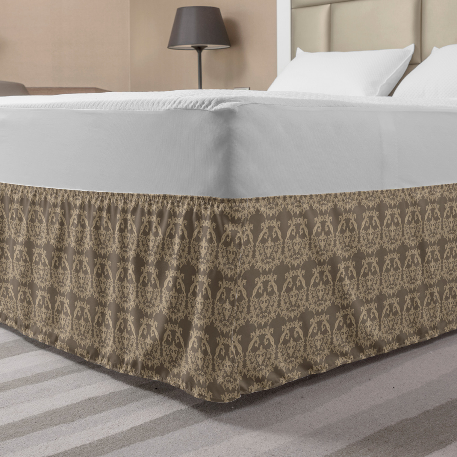 Taupe Bed Skirt, Royal Victorian Botanical Design Exquisite Floral