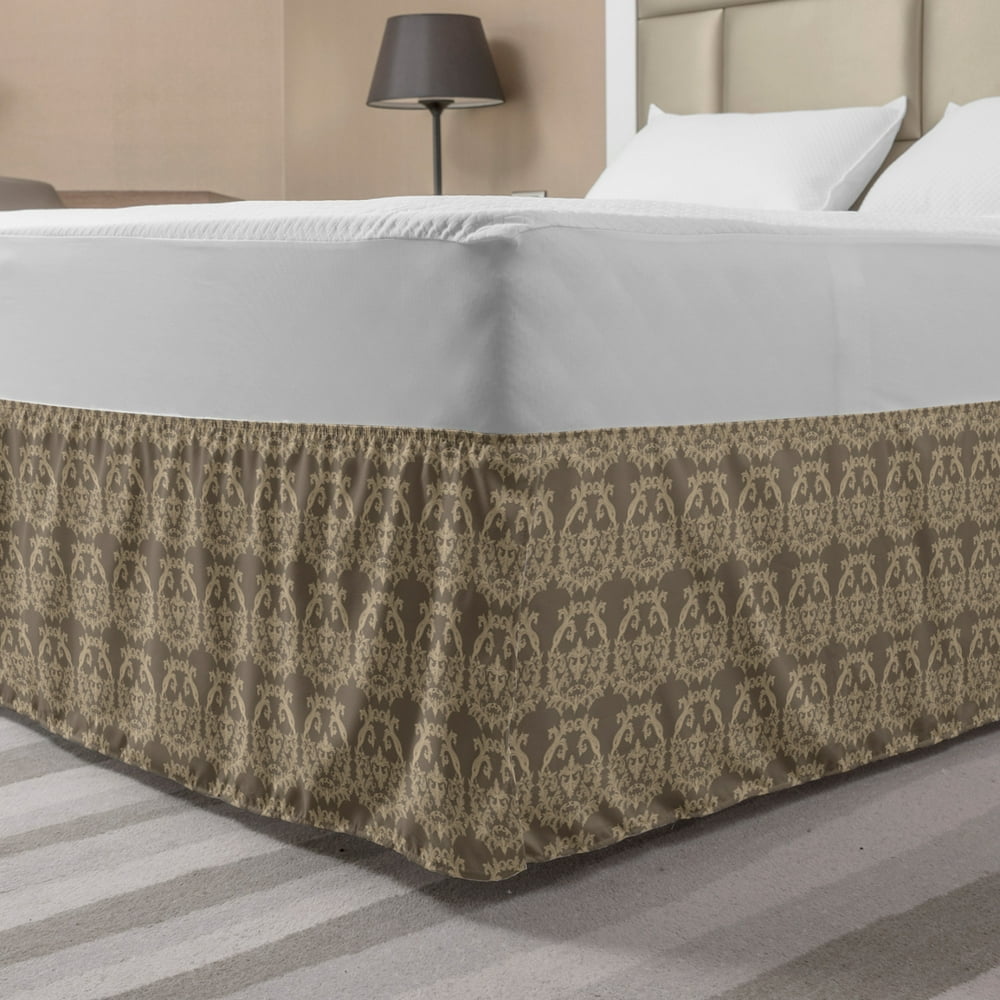 Taupe Bed Skirt, Royal Victorian Botanical Design Exquisite Floral Historic Pattern, Elastic