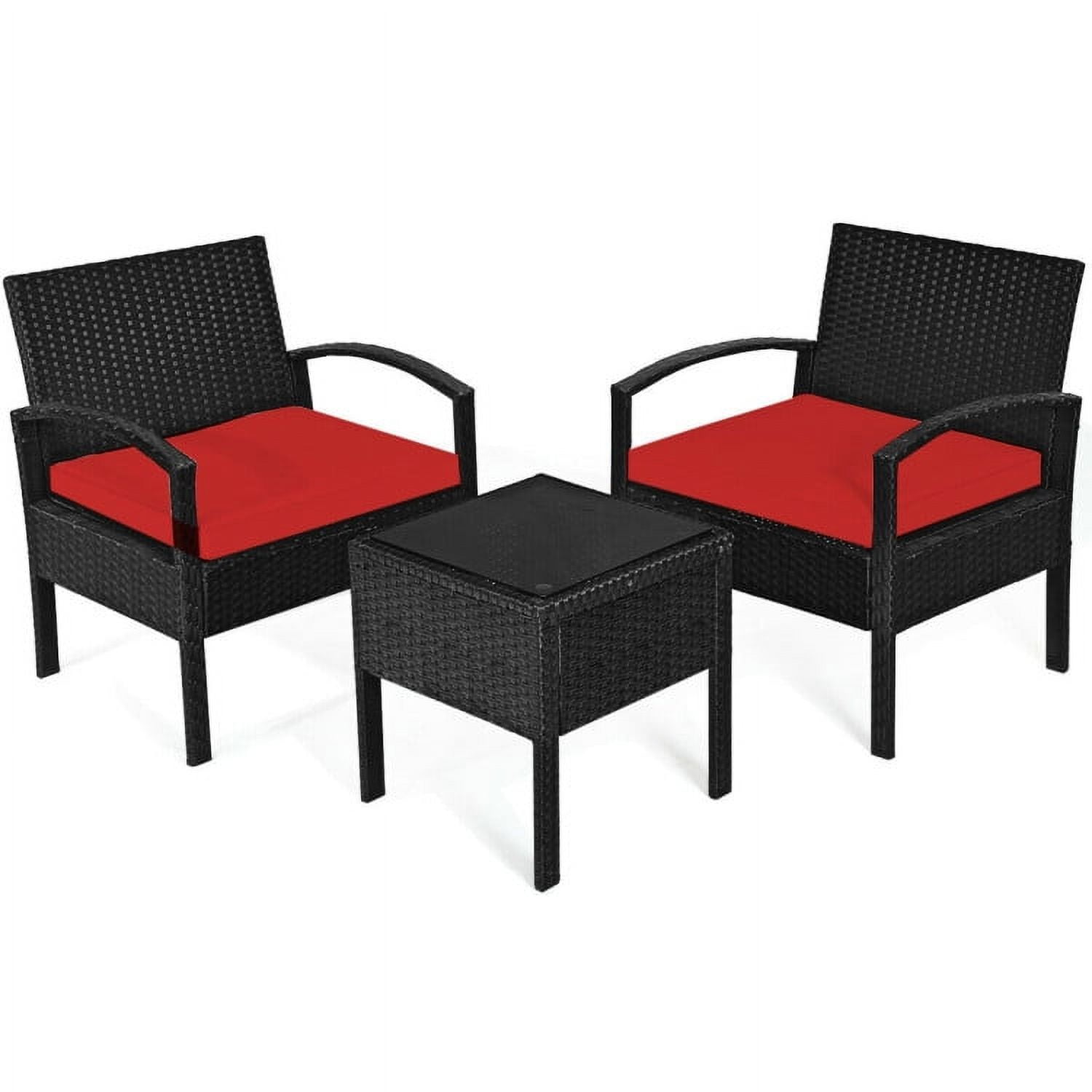 Aimee Lii 3 Pieces Outdoor Rattan Patio Conversation Set, Wicker Patio Furniture Set with Seat Cushions, Red