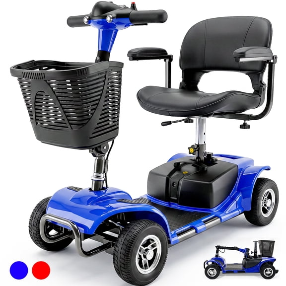 SACVON 4 Wheel Mobility Scooter for Seniors, 330 lbs Heavy Duty Electric Powered Scooter with 15 Miles Long Range, Swivel Seat & Removable Basket for Travel and Grocery Shopping, Blue