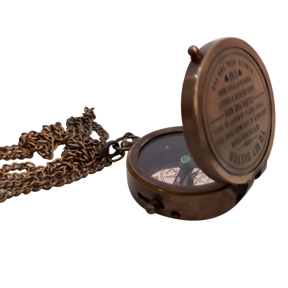 CollectiblesBuy Handmade Brass Vintage Nautical Engraved Pocket Compass Detachable Chain for My Sister Outdoor Navigation Camping & Hiking