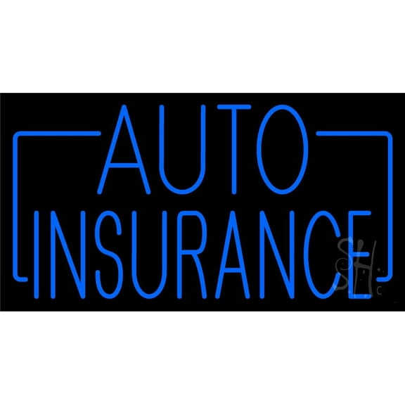 Blue Auto Insurance LED Neon Sign 20 x 37 - inches, Clear Edge Cut Acrylic Backing, with Dimmer - Bright and Premium built indoor LED Neon Sign for automotive store, and mall.