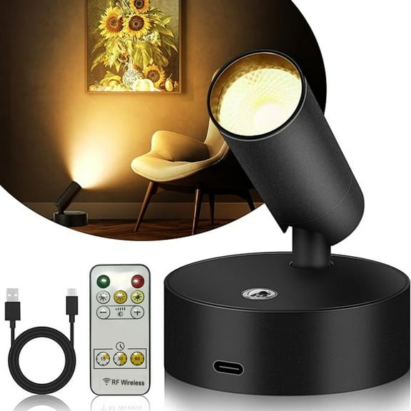 Spot Lights Indoor with Remote Up Lights Indoor, Wireless Picture Light Battery Operated Spotlight with Timer Dimmable Accent Uplighting Indoor Stick on Wall Light for Artwork Plant Portrait