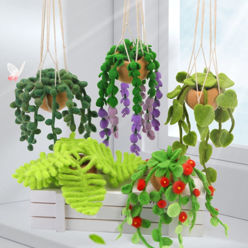 JZROCKER Hanging Potted Plant Needle Felting Supplies Beginner Needle Felting Tool with Instruction Wool Roving and Wood Handle