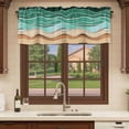 thumbnail image 6 of Green Beach Curtain Valances for Windows, Kitchen Valance Window Treatments Panel 2 Pack, Abstract Stripes Gradient Ocean Brown Sand Rod Pocket Short Curtains for Bathroom Bedroom 54 x 18 Inch, 6 of 8