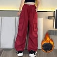thumbnail image 2 of AINIYS Boys and Girsl Cute Baggy Parachute Pants with Mutil Pockets Y2K Track Pants Y2K Streetwear Flannel Sleeping Pants Wide Leg Cargo Pants Elastic Waist Drawstring Fashion Red Trousers, 2 of 3