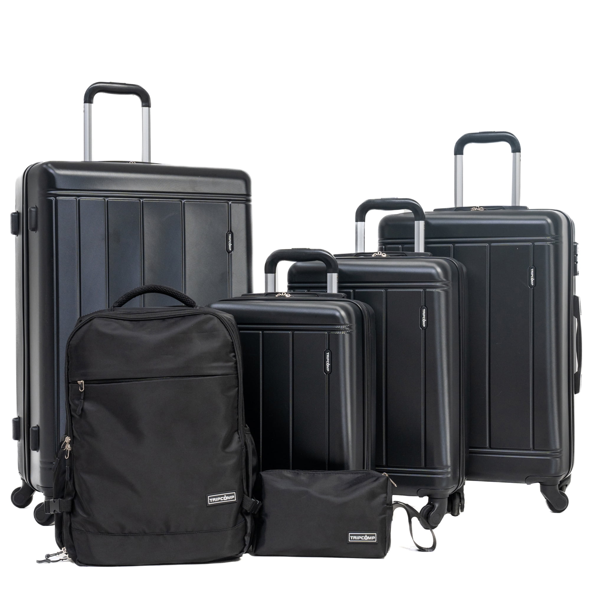 Tripcomp 6 Piece Hardside Spinner Luggage Set, 16/20/24/28 Inch Carry On & Checked Suitcase with TSA Lock, Lightweight Travel Luggage Combo with Backpack & Storage Bag,Black