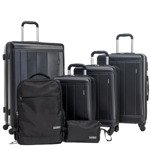 Tripcomp 6 Piece Hardside Spinner Luggage Set, 16/20/24/28 Inch Carry On & Checked Suitcase with TSA Lock, Lightweight Travel Luggage Combo with Backpack & Storage Bag,Black