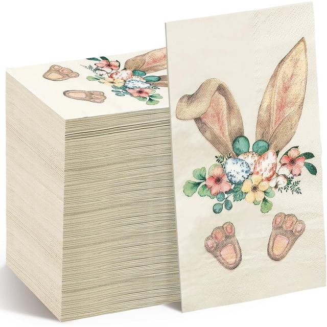 Servilletas para Invitados de Pascua Servilletas de Papel Desechables Decorativas de Pascua Toalla de Mano con Diseño Floral de Conejito de Primavera para Centros de Mesa