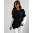 thumbnail image 4 of Womens Crew Neck Sweater Color Block Sweatshirts Loose Tops Long Sleeve Casual Pullover Lightweight, 4 of 5