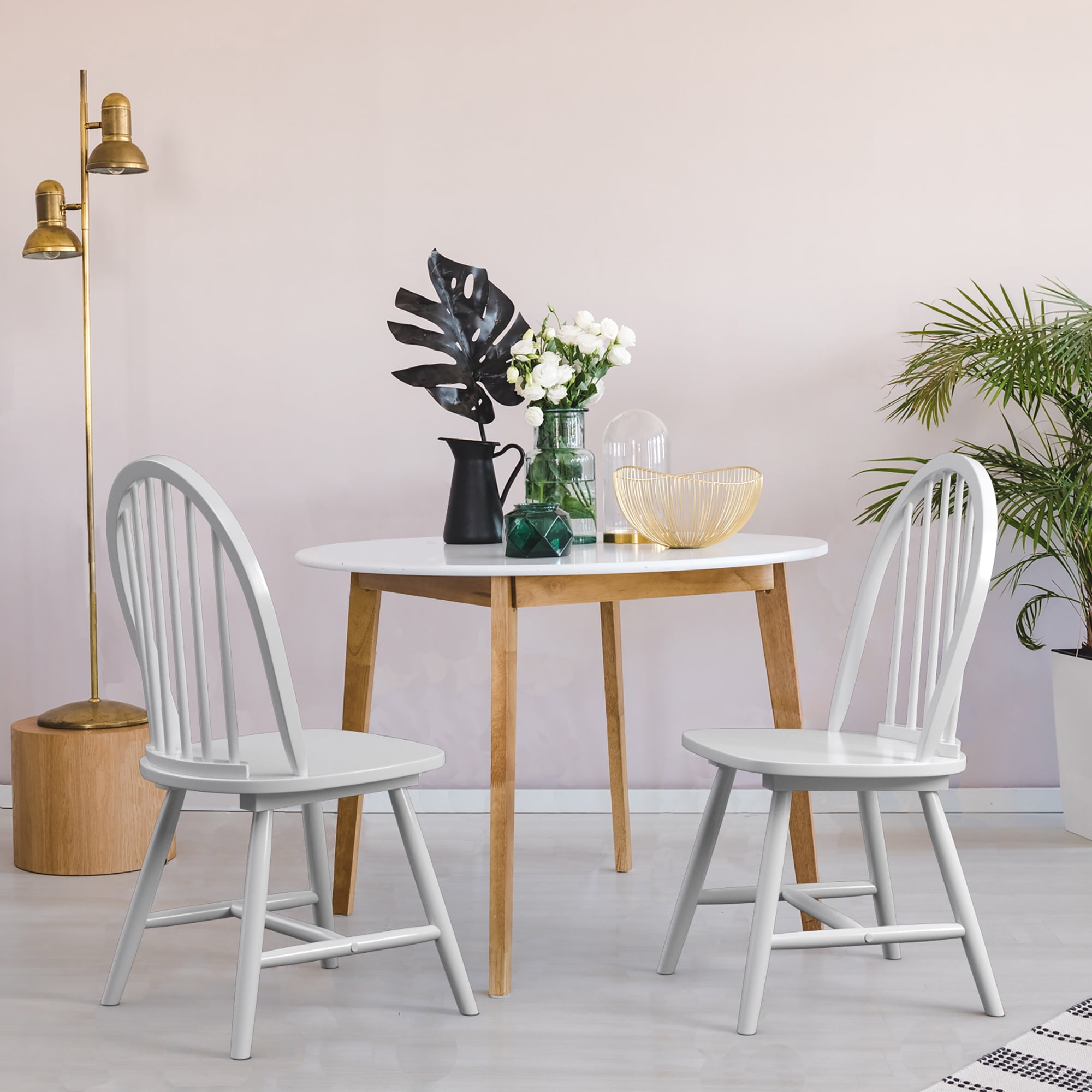 Costway Set of 2 Wooden Country Kitchen Windsor Dining Side Chairs