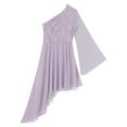 thumbnail image 5 of Xnihocha Women Praise Lyrical Dance Dress One Shoulder Asymmetrical Worship Dance Mesh Overlay Dress Light Purple M, 5 of 7