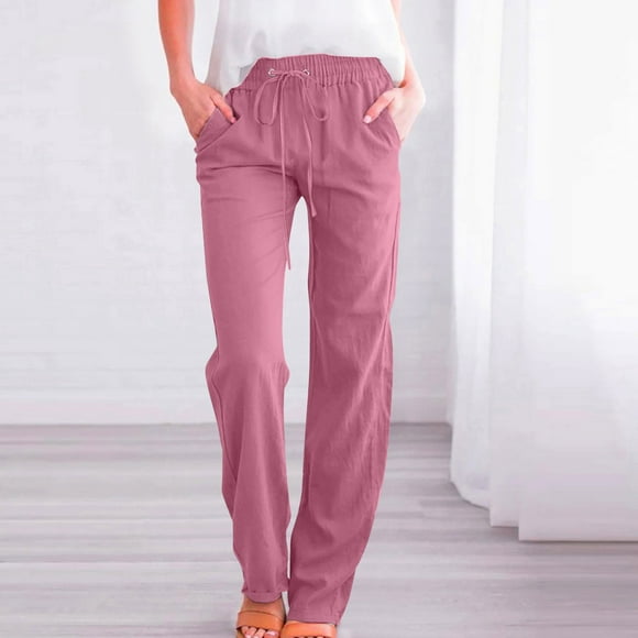 Simua Fashion Wide Leg Jeans for Women Elastic High Waisted Pull On Drawstring Baggy Denim Pants Pink,S
