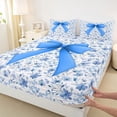 thumbnail image 3 of Feelyou Princess Ribbon Blue Twin Sheet Sets, Mandala Floral Flower Twin Fitted Sheet, Watercolor Bowknot Flat Sheet, Ultra Soft Bedroom Decor, 3pcs, 3 of 7