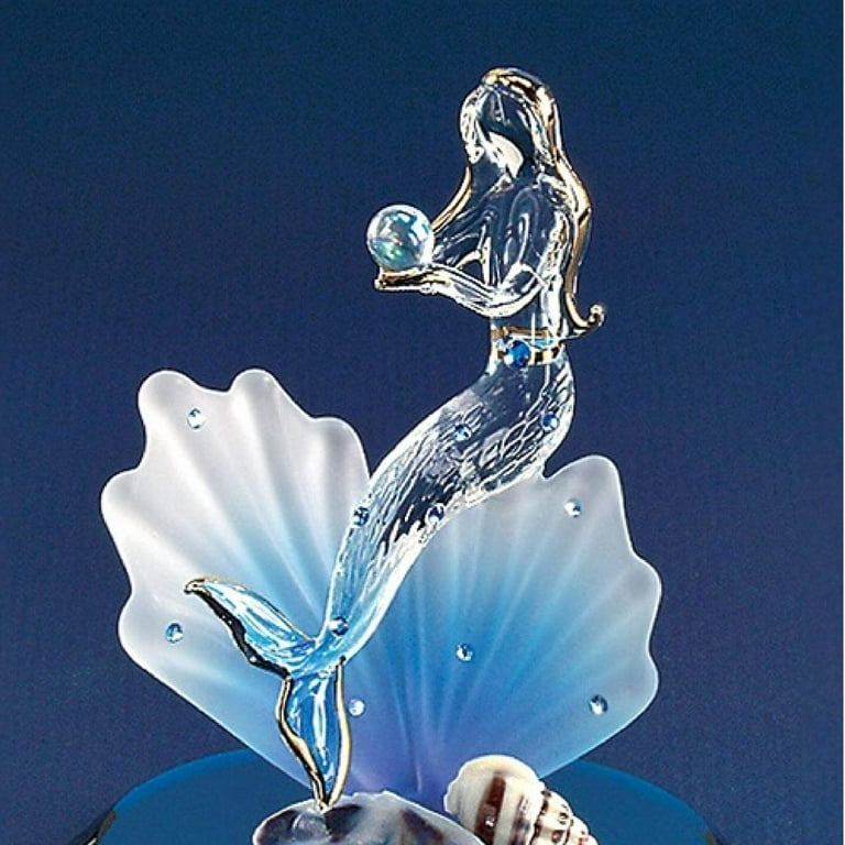 Mermaid and Shell Handcrafted Glass Figurine with 22k Gold Trim