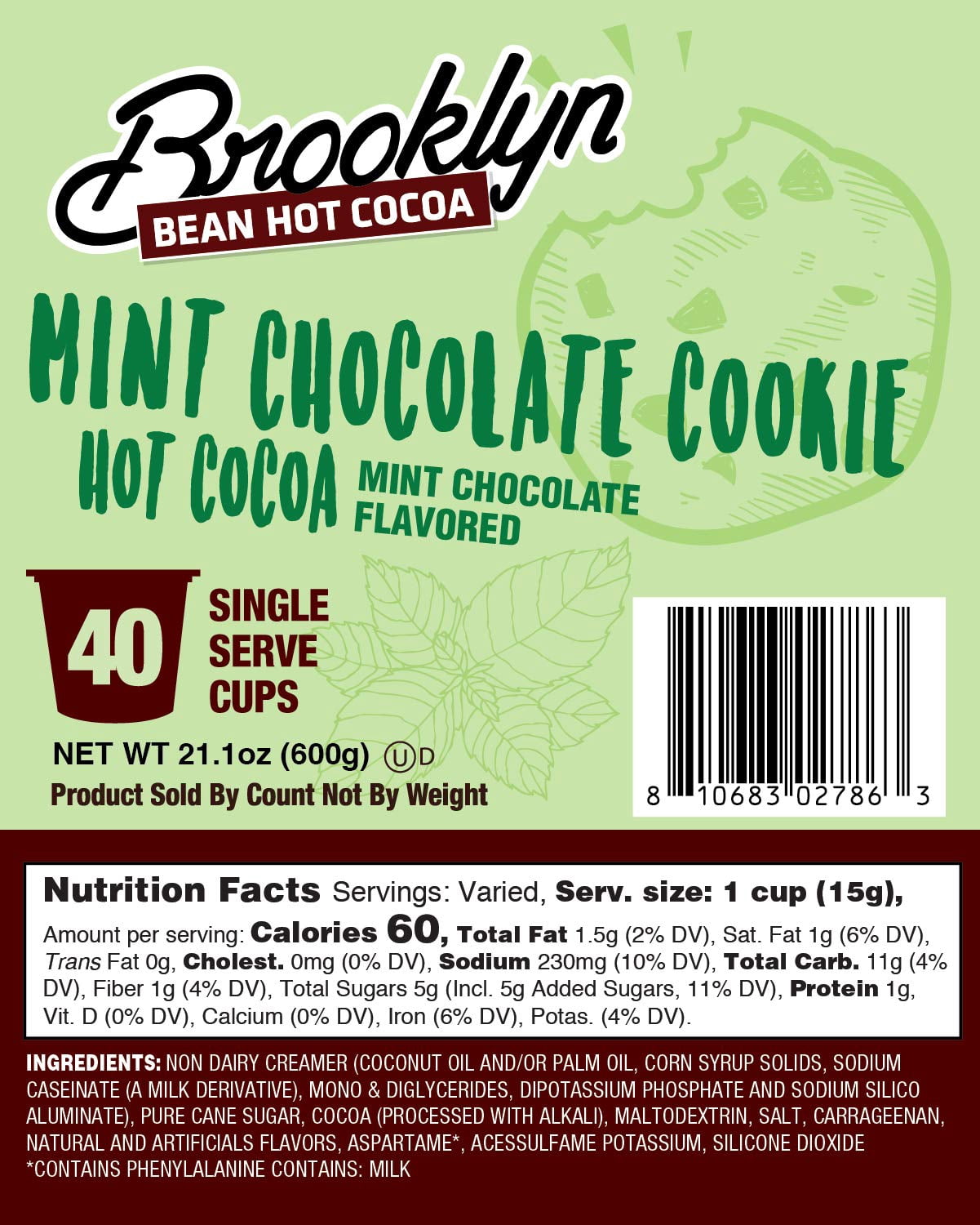 Brooklyn Bean Roastery Mint Chocolate Cookie Hot Cocoa Pods for Single-Serve Coffee Brewers, 40-Pack