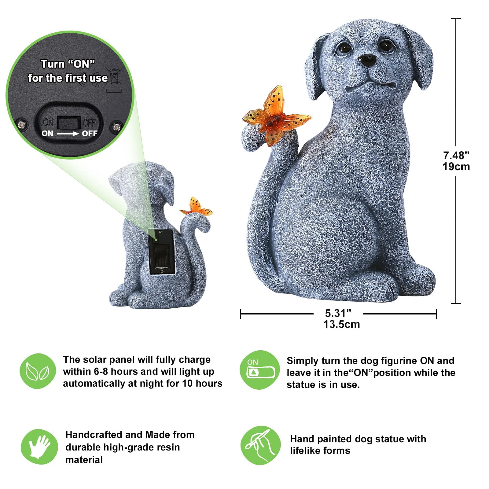 Solar Dog Outdoor Statues For Garden: Outside Decor With Butterfly Clearance Yard Art Lawn Ornaments Patio Balcony Home House Mom Grandma Women