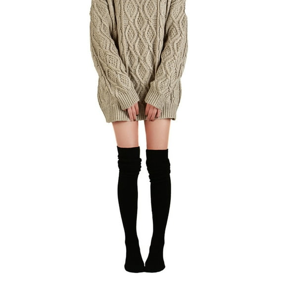 FAZVAOO Socks for Women Over The Knee Warm Knit Socks Black