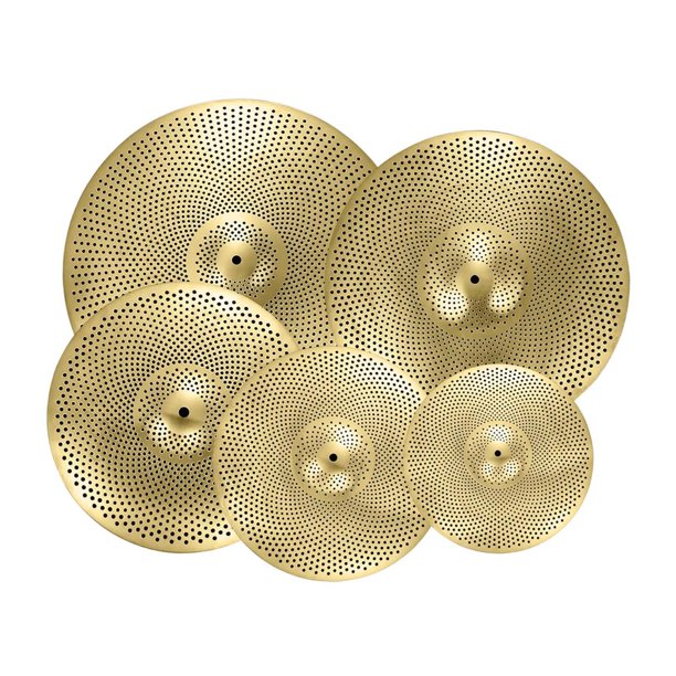 Juego de 5 platillos de bajo volumen: Hi Hat de 14", Crash de 16", Rash de 18" y Ride de 20". Amarillo