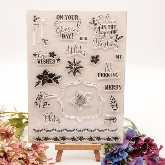 Ouginx 5.9 by 8.3 Inch Flowers Letter Clear Stamps for Card Making Scrapbooking Arts Crafts Decoration