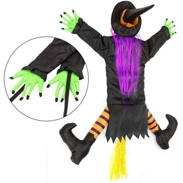 AKEGAMN Large Crashing Witch Into Tree Halloween Decorations Outdoor Halloween Lighted Witch Flying Into Tree Decor Halloween Tree Decorations For Front Porch Yard Door Tree Fence 【Adjustable and De