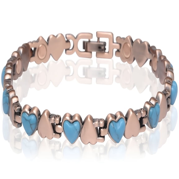 DESIGNICE Copper Magnetic Link Turquoise Heart Stone Bracelet Arthritis Pain Therapy Bracelet