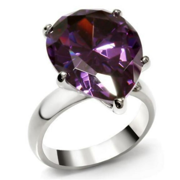 Women's Stainless Steel Engagement Ring with Cubic Zirconia Amethyst - Size 7