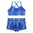 thumbnail image 4 of Yartina Kids Girls 2-Piece Shiny Sequins Crop Top with Booty Shorts Set Gymnastics Dance Outfits Light_Blue 8, 4 of 7