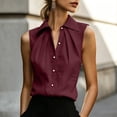 thumbnail image 2 of Women's Cotton Pleated Collared Tank Top Summer Trendy Button Down Sleeveless Blouses Elegant Work Office Tops Red, 2 of 9