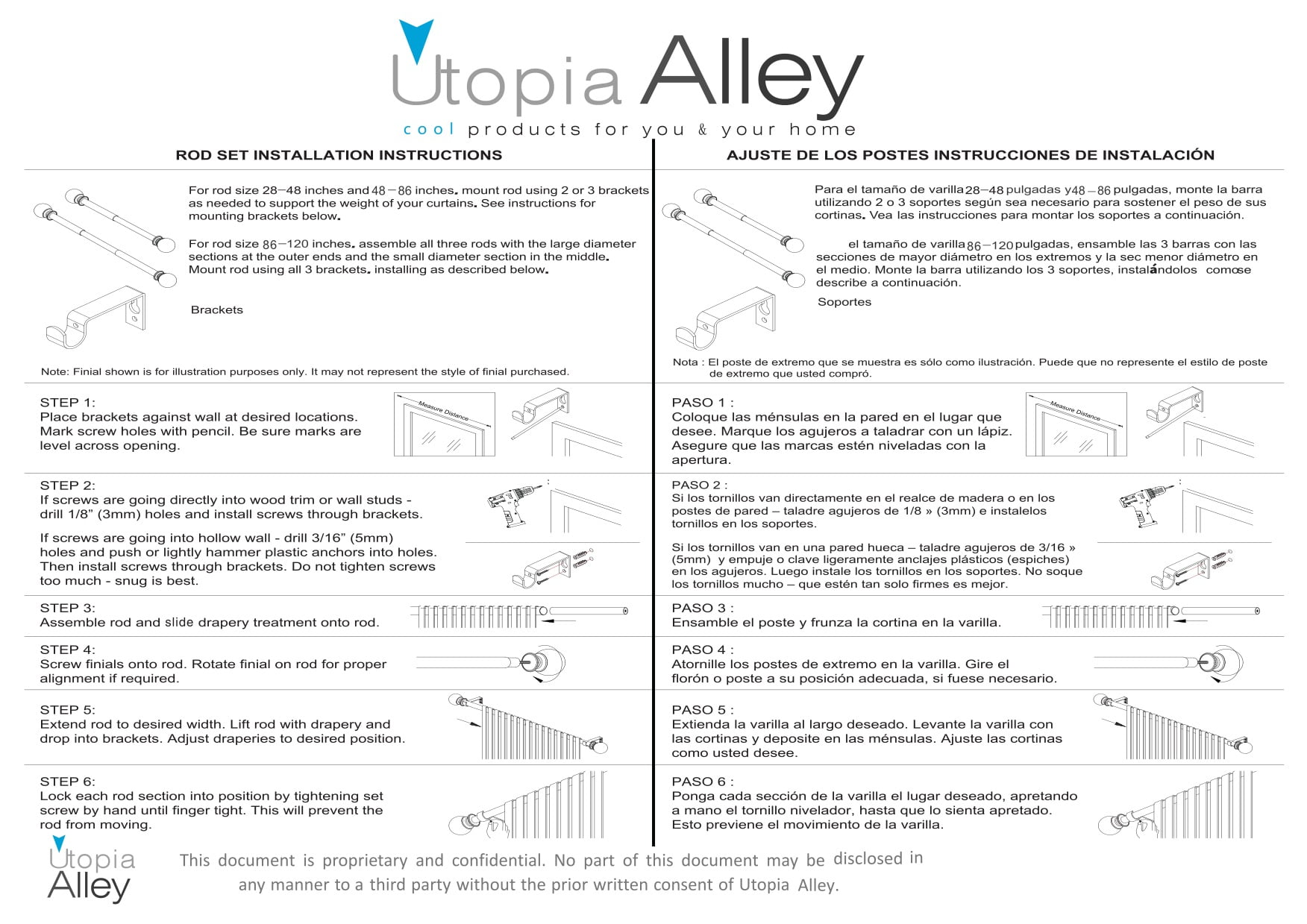 UTOPIA ALLEY Wall Mounted 5/8 Inch Curtain Rod - Curtain Rods For Windows 86 to 120 Inch, Adjustable Drapery Rods, Black Curtain Rods, Bedroom Curtain Rods, Tapestry Poles (Black 86"-120")