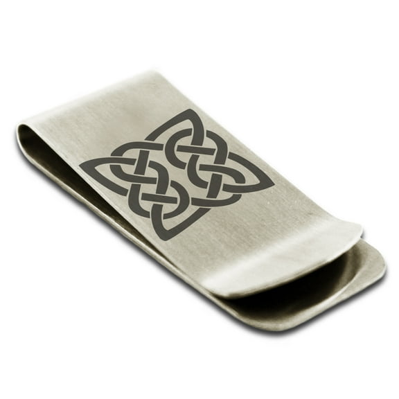 Stainless Steel Celtic Quaternary Eternity Knot Engraved Money Clip Credit Card Holder