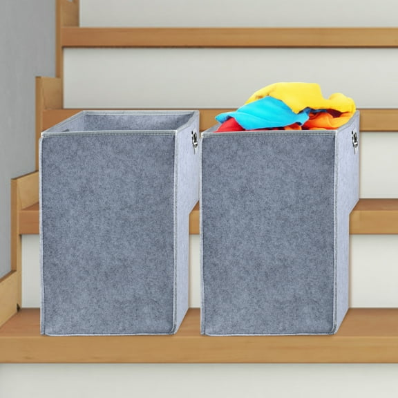 Stair Basket with Leather Handles Premium Felt Staircase Baskets for Carpeted and Wooden Stairs Stair Step Storage Organizer for Home and Office Decor