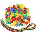 thumbnail image 1 of Juego de cuentas de hilo con 100 cuentas, 10 cuerdas y cuentas de cordones para niños pequeños, aprendizaje preescolar, autismo ocupacional, 1 of 5