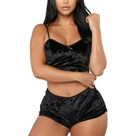 

Emmababy Women 2PCS Lingerie Set Slim Solid Color Sling Crop Top Short Elastic Band Pants