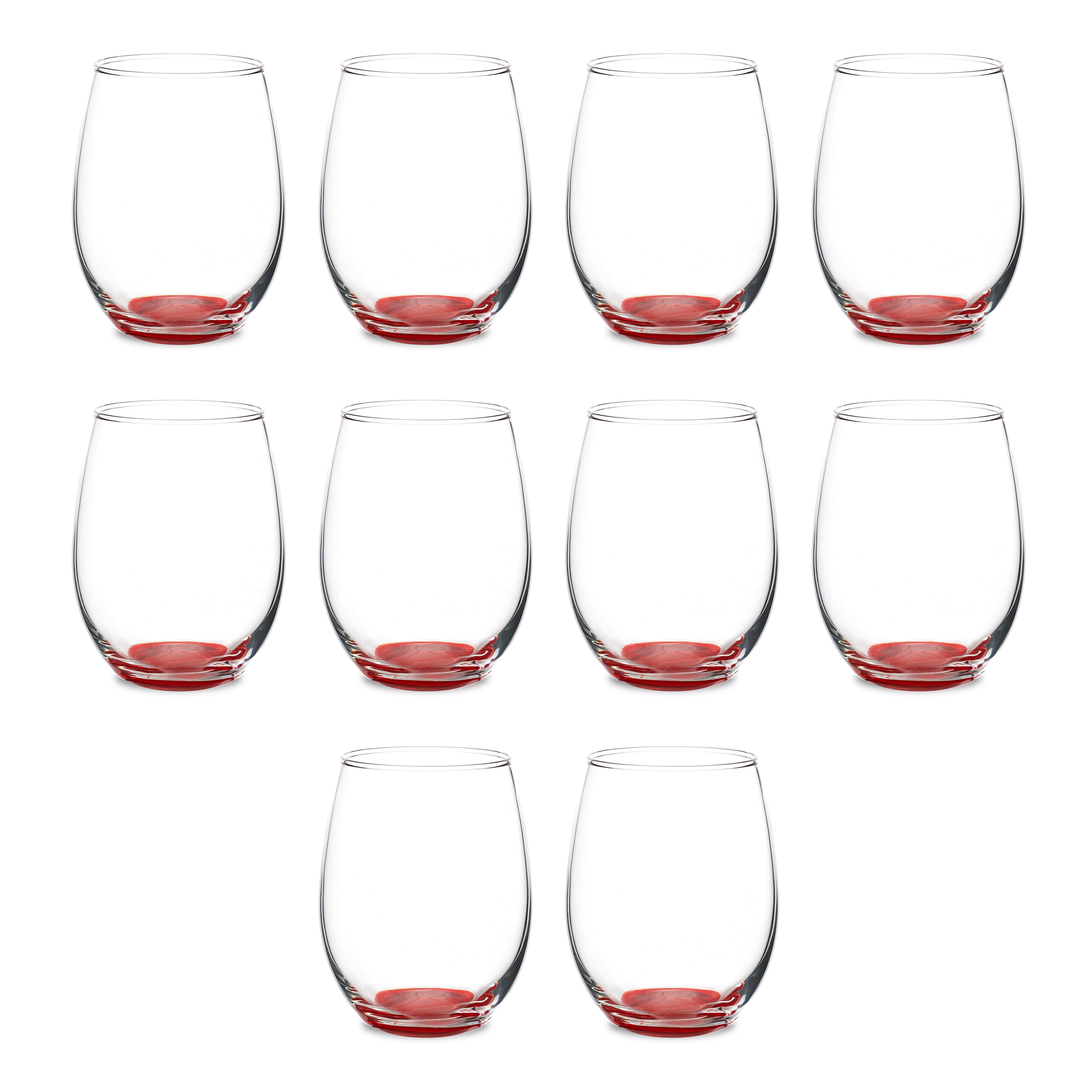 Stemless Wine Glasses in Bulk by ARC Perfection, 15 oz, 10 Pack, Red or