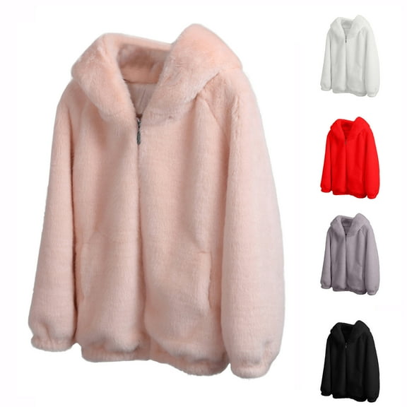 Aboser Shaggy Fleece Jacket Women Fluffy Sherpa Overcoats Faux Fur Hooded Jackets Winter Warm Long Sleeve Coats Zip Up Outerwear with Pockets