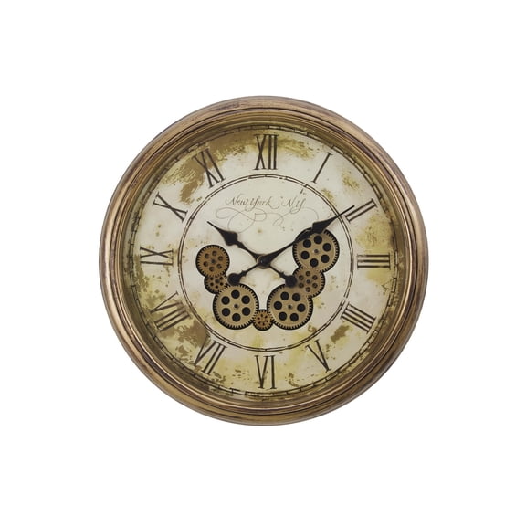 Clocks - 23" Round - Gear Mechanism - Wall Clock - Antique Brown - Transitional