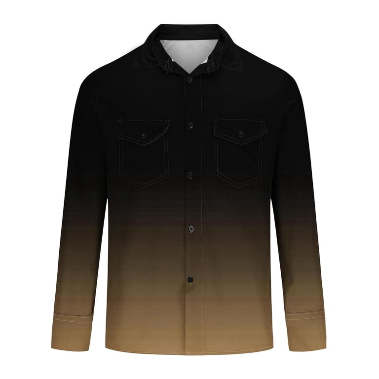 slim fit dress slacks Fall Leaf Men Button Up Shirt, Brown Autumn Long Sleeve Print Buttoned Down Collar Male Guys Casual Dress Shirt Chest Pocket Collared L