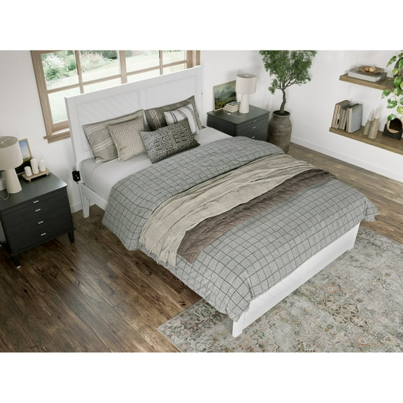 Platform Bed with Footboard - Allure Design, USB Charger, Modern Bedroom Furniture
